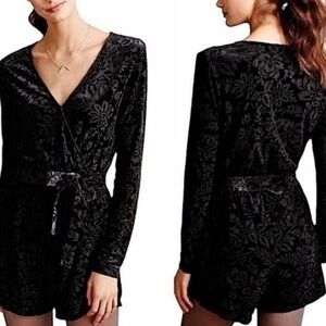 Saylor by Anthropologie Black Floral Velvet Romper Size Small